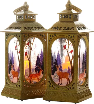 Produktbild von 2er-Pack dekorative LED-Weihnachtslaternen, Tischlaternen in Rentierform, flammenlose Kerzen, Weihnachtslaternen für drinnen und draußen