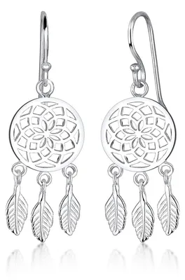 Produktbild von Elli Ohrringe Damen Traumfänger Federn im Boho Look in 925 Sterling Silber