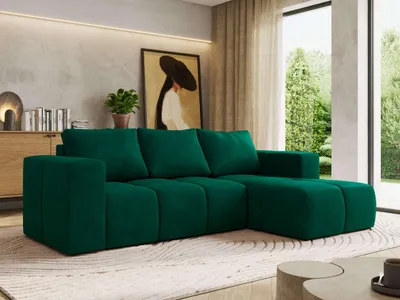 Produktbild von MKS MEBLE L-förmige Ecke MONIVA, Ecksofa mit DL-Schlaffunktion, 266 x 164 x 89 cm, L-Couch mit Bettkasten - Dunkelgrün Velvet - Rechts Seite