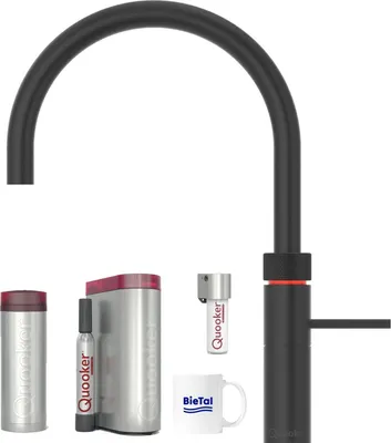Produktbild von Quooker Wasserhahn Fusion Round schwarz & PRO3 & Sprudelwasser CUBE mit Filter