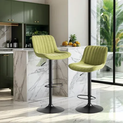 Produktbild von MODFU Barhocker 2er-Set,Drehstühle mit 360°-Schwenkfunktion,Bürostuhl mit höhenverstellbar Rückenlehne und Fußstütze,Samt,Grün