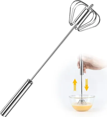 Produktbild von Halbautomatischer Schneebesen Edelstahl 1 Stück, Eierschneebesen Mit Handpressmechanismus, Drehschneebesen Für Eiermilch Und Teig