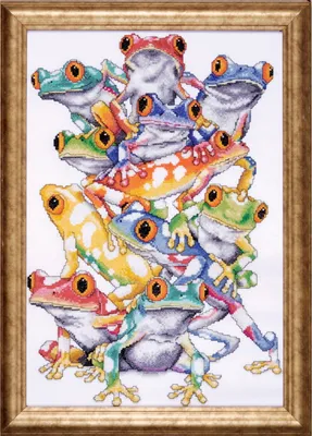 Produktbild von Design Works Kreuzstich Stickpackung "Froschhaufen", Zählmuster, 28x40cm