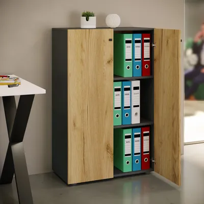 Produktbild von VCM Büroschrank mit 3 Fächern | moderner Aktenschrank mit Drehtüren | Maße ca. B. 70 x H. 110 x T. 40 cm – Lona 3-Fach