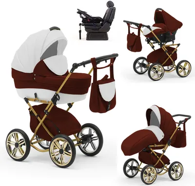 Produktbild von Klassischer Kinderwagen Sorento Gold 5 in 1 inkl. Sportsitz, Autositz und Iso Base in 19 Farben