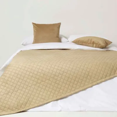 Produktbild von HOMESCAPES Samtdecke beige 150 x 200 cm - Wohndecke gesteppt