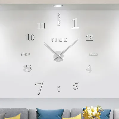 Framelose DIY Spiegel-Wanduhr 3D, silber, 80-100 cm