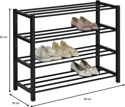 Produktbild von Schuhregal NAVAN Metall Schwarz, robuste Schuhbank mit 4 Ablagen, platzsparende Schuhkommode, ideal für Schuhregal offen, Schuhständer, Schuhregale