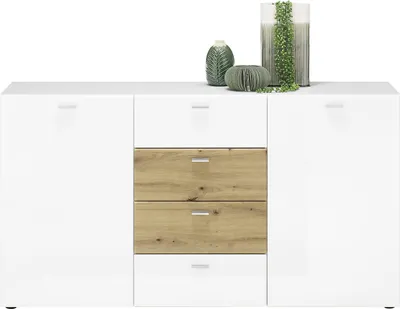 Produktbild von Sideboard SARI Kommode weiß hochglanz und Artisan Eiche