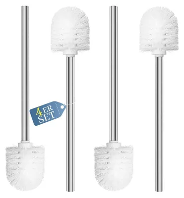Image de Jeu de 4 brosses pour toilettes, avec manche en acier inoxydable et tête en plastique interchangeable, de 7,5 cm de long, de couleur blanche