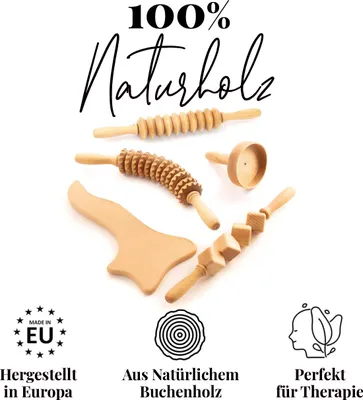 Produktbild von tuuli Maderotherapie Holz Set Massagegerät Roller Cellulite Lymphdrainage Gerät Schwedische Tasse
