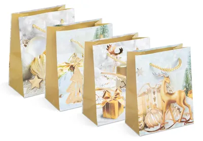 Image de Sacs cadeaux de Noël - Papier - 114 x 64 x 146 mm - 4 motifs par paquet - 12 pièces par paquet