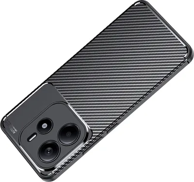 A black phone case with a carbon fiber texture is shown against a white background.