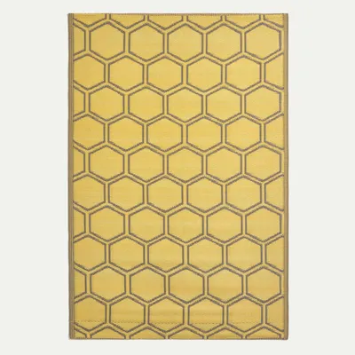 Obrázek produktu pro HOMESCAPES Venkovní koberec odolný proti povětrnostním vlivům, žluto-šedý, 122 x 182 cm, balkonový koberec s voštinovým vzorem, oboustranný zahradní koberec