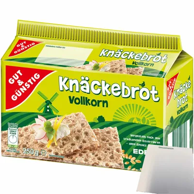 Produktbild von Gut & Günstig Vollkorn-Knäckebrot reich an Ballaststoffen (250g Packung) + usy Block