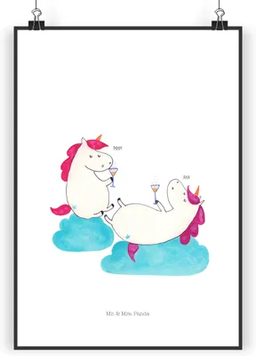 Produktbild von Mr. & Mrs. Panda Bild Einhorn Sekt DIN A4 - Weiß - Geschenk, Party, Plakat, Kunstdruck, Unicorn, drucke, Wandbild, Korken, Einhörner, wanddeko, Spaß, Freundin