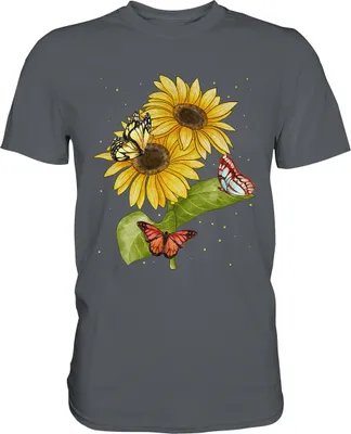 Produktbild von Schmetterlinge Sonnenblumen T-Shirt Garten Geschenk Gärtner – Dark Grey / S