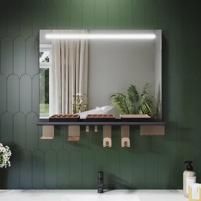 Obrázek produktu pro Koupelnové zrcadlo SONNI 80 x 60 cm, tříbarevné, stmívatelné, RA90, proti mlžení, s multifunkční poličkou