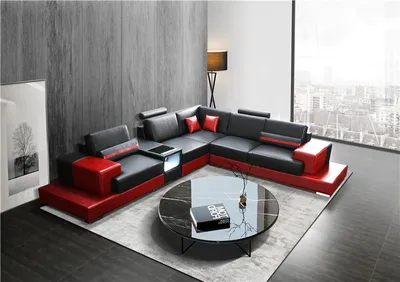 Productafbeelding van Bank, hoekbank, leren bekleding, woonkamer set, design, modern, bank in L-vorm, salontafel