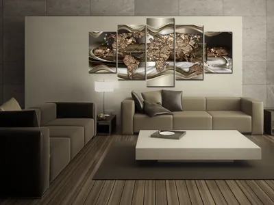Produktbild von Akustikbild Weltkarte Abstrakt 200x100 cm Bilder Akustikschaum Hochleistungsschallabsorber Schallschutz Leinwand 5 tlg Wandbild Raumakustik Schalldämmung Landkarte World Map k-C-0019-b-n