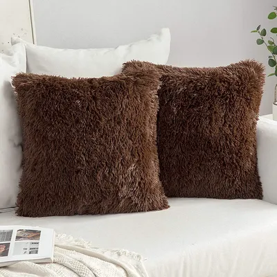 Produktbild von 2er Set Kissenbezš¹ge Kš¹nstlich Pelz Sofakissen Dekorative Dekokissen Kuschelkissen Plš¹schkissen Kuschelig Couchkissen Superweich Kissen Flauschig Kissenbezug fš¹r Sofa