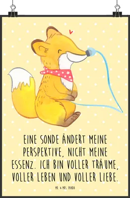 Produktbild von Mr. & Mrs. Panda Bild Fuchs Magensonde DIN A2 - Gelb Pastell - Geschenk, drucke, Wandbild, Plakat, Kunstdruck, Schluckstörungen, wanddeko