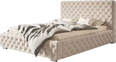 Obrázek produktu pro Čalouněná postel Miami s čelem, 180x200 cm, dvoulůžko s podnoží a kovovým roštem, velurová látka, barva: béžová