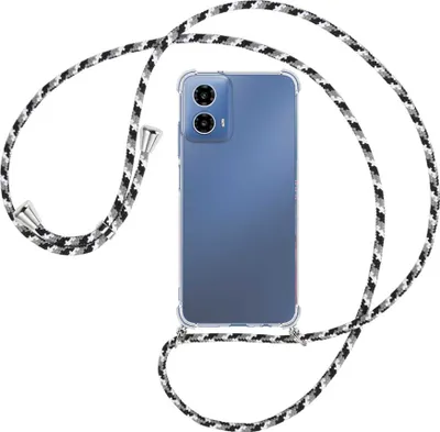 Produktbild von Handykette Backcover-Schutzhülle mit Band (Metall silberfarben) für Motorola Moto G34 5G - schwarz/grau/weiß