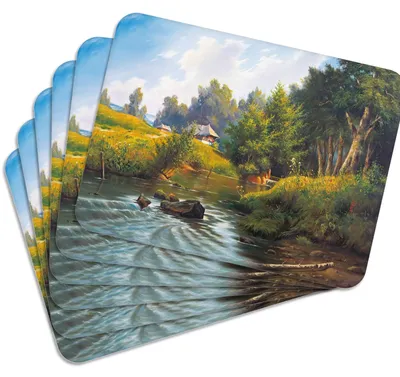Produktbild von MG Design Set aus 6 Kork-Platzsets - By the River - 30 x 40 cm - hitzebeständig & abwischbar, mit Korkrückseite