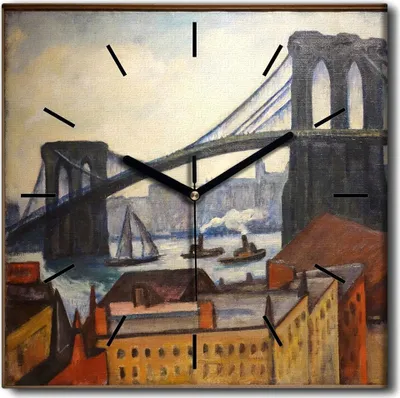 Produktbild von Coloray Uhr auf Leinwand 30x30 cm Wand Uhr Dekoration Wohnzimmer Segeltuch schwarze Hände -Brooklyn Bridge Art.