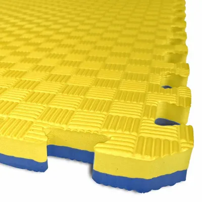 Produktbild von TATAMI PUZZLE Matte – Zweifarbig – 50 x 50 x 2,0 cm Fitnessmatte blau-gelb