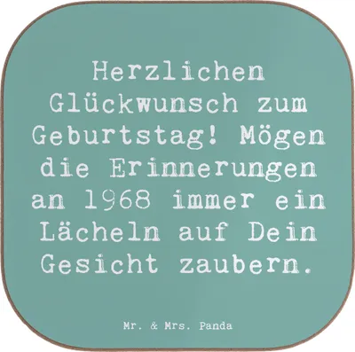 Produktbild von Mr. & Mrs. Panda Untersetzer für Gläser Spruch 1968 Geburtstag - Meeresbrise - Geschenk, Geburtsjahr, Veränderungen, besonderes Jahr, gläseruntersetzer, Alter, Glas