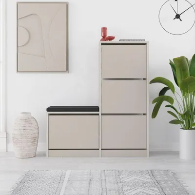 Immagine prodotto di Scarpiera con panca Dude a 4 ante a ribalta colore Cashmere 105x26x118.5H