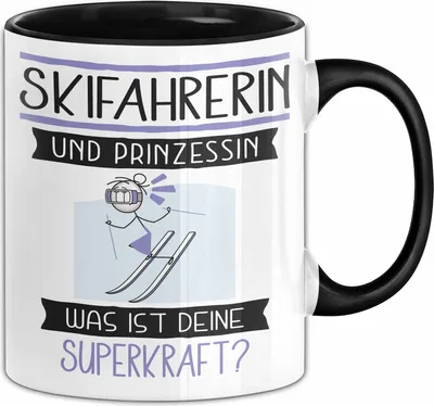 Produktbild von Skifahrerin Und Prinzessin Tasse Geschenk Für Eine Skifahrerin Geburtstag Was Ist Deine Superkraft (Schwarz)