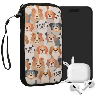 Produktbild von kwmobile Handytasche für Smartphones L - 6,5" - Neopren Handy Tasche Hülle Cover Case Schutzhülle - Viele Hunde Weiß Hellbraun Grau - 16,5 x 8,9 cm