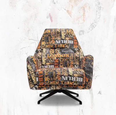 Image de Fauteuil pivotant Fauteuil à oreilles Salon Tissu Multicolore Rembourrage