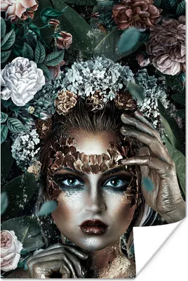 Produktbild von MuchoWow® Poster Silber - Frau - Blumen 40x60 cm - Plakate für die Wand - Poster Babyzimmer