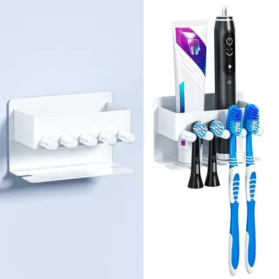 Image de Support mural pour brosses à dents, adhésif, blanc, petit
