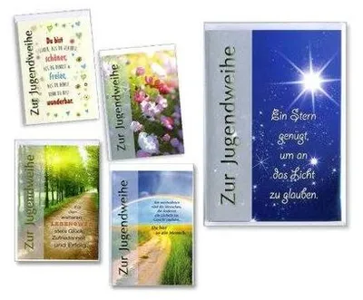Produktbild von Jugendweihekarten, 10er-Set, sortiert, bunte Jugendweihe-Motive