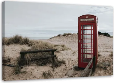 Produktbild von Leinwandbild telefonzelle am strand 100x70 cm Feeby beige wandbild bereit zum aufhängen