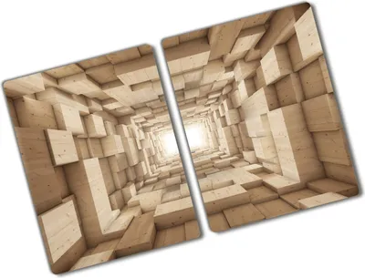 Produktbild von Tulup Glas Herdabdeckplatte - 2x40x52 cm - Glaskeramikkochfeld-Abdeckung Spritzschutz Glasabdeckplatte Kochplattenabdeckung und Schneidebrett - Zweiteilig - Kunst: modern & klassisch - Holztunnel - Beige