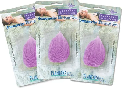 Three packages of lavender aroma pearls for whirlpools and spas.