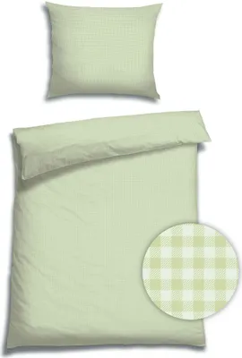 Produktbild von Edel Satin Bettwäsche KARO FIVE SALBEI Set bestehend aus: 1 x Decke 140 x 200 cm und 1 x Kissen 70 x 90 cm von FLORELLA