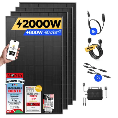 Produktbild von Balkonkraftwerk 2000W Solaranlage Steckerfertig Komplettset Photovoltaik Anlage 800W, Kabellänge: 5m, Solakon - onPower