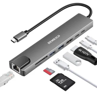 Zdjęcie produktu dla Hub USB c 8 w 1 HDMI 4K ethernet czytnik sd dla macbook
