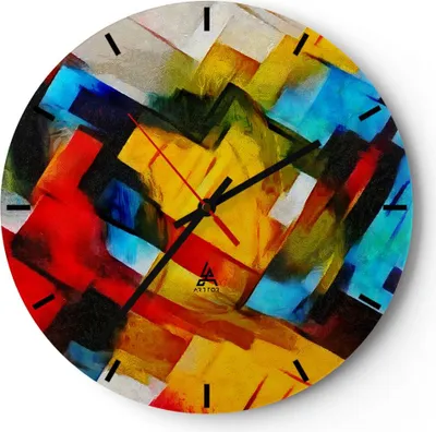 Produktbild von Wanduhr - Rund - Glasuhr - Abstraktion modern - 30x30cm - Schleichendes Uhrwerk - Lautlos - zum Aufhängen bereit - Dekoration Modern - Wanddekoration aus Glas - C3AR30x30-3451