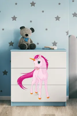 Produktbild von Kinderkommode mit Schubladen Einhorn in der Farbe Blau Babydreams