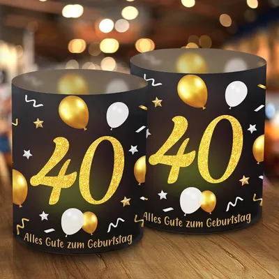12 Lampionnen Tischdeko 40. Geburtstag Schwarz Gold 27x10 cm