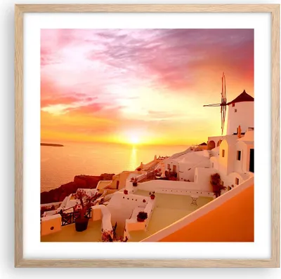 Produktbild von Gerahmtes Poster - Rahmen in heller Eiche - Santorini Griechenland Urlaub - 50x50 cm - Wand Bild - Wanddeko - Wandbilder - Wandposter - Bilderrahmen - Bilder - Kunstdruck - Wandbild - P2NAC50x50-2691