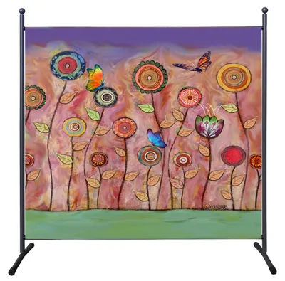 Productafbeelding van Roomdivider van 180 x 180 cm met retrobloemen, scheidingswand voor balkon en tuin, privacy scherm